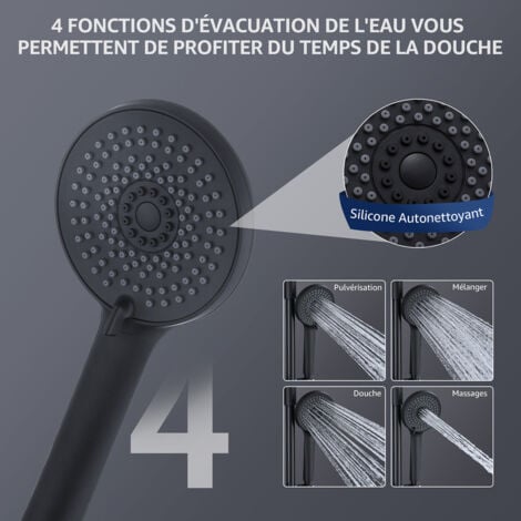 Colonne de douche OHPA,Système de douche séparable noir,avec pomme de douche et tête de douche,Douchette à main 4 fonctions,inoxydable tige de douche