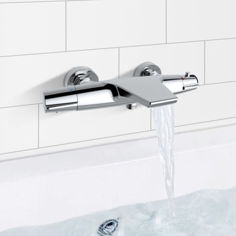Robinet de Baignoire Cascade Mitigeur Thermostatique de Douche pour Baignoire Robinet de Douche Laiton Chromé Design Elégant