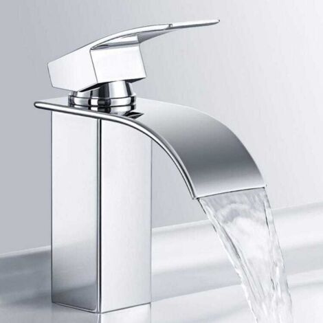 Mitigeur de Lavabo Cascade Robinet Salle de Bain en Acier Inox Robinet Lavabo Chromé Design Elégant