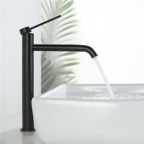 [JAMAIS UTILISÉ] Mitigeur de Lavabo Noir Mat Robinet Salle de Bain Haut Bec Pivotant 360°pour Vasque Robinet en Inox SS304 pour Salle de Bain Design Moderne (1/5)