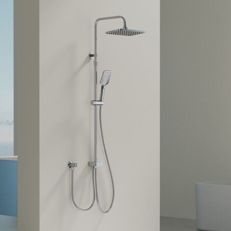 Colonne de Douche sans Robinetterie - Chromé Système de Douche avec Douchette Set Kit de Douche sans Mitigeur en Acier Inox Douche à Pluie Réglable en Hauteur grand pommeau de douche