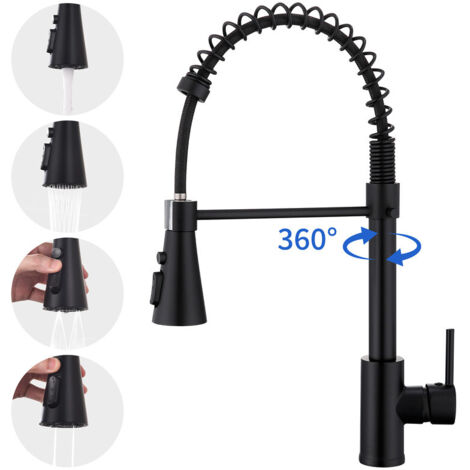 Mitigeur de Cuisine à Ressort Noir en Laiton – Robinet d’Évier 360° avec 4 Jets au Choix, Design Professionnel et Durable (1/5)