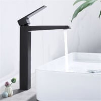 Robinet Salle Bain Noir Robinet de Lavabo Haut  Bec Mono-trou Robinetterie Lave-mains en Cuivre Mélangeur l'Eau Chaude et Froide