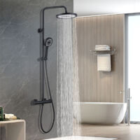 Colonne de Douche Thermostatique Ensemble de Douche Noir avec Douchette 3 Jets Kit de Douche Hauteur Réglable Mitigeur en Laiton Durable
