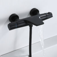 Robinet de Baignoire Cascade Mitigeur Thermostatique de Douche pour Baignoire Robinet de Douche Laiton Design Modern Noir