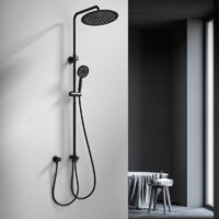 Colonne de Douche Sans Mitigeur en SUS304 – Grande Douche Pluie 12’’ Noir, Hauteur Réglable(500 - 1220 mm), Installation Sans Perçage, Douchette 3 Fonctions