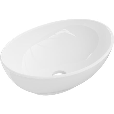 Vasque à poser ovale Silla, lavabo salle de bain en céramique 40,5x33x14 cm, design moderne, installation facile, Blanc