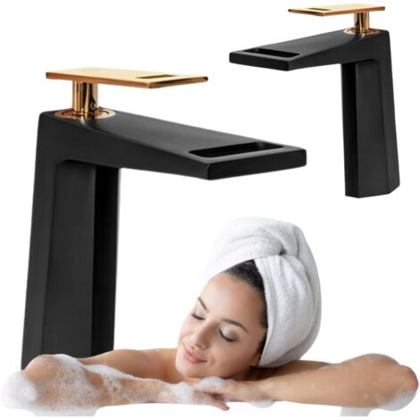 Mitigeur lavabo moderne Silla, robinet salle de bain en laiton, bec cascade, design élégant, Noir (1/4)