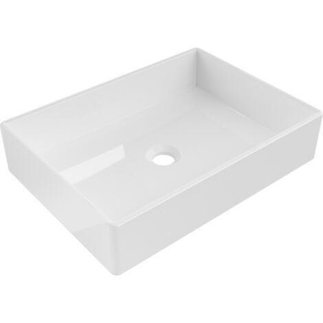 Vasque à poser rectangulaire Silla, lavabo salle de bain en céramique 51x37x11 cm, design moderne, installation facile, Blanc (1/3)
