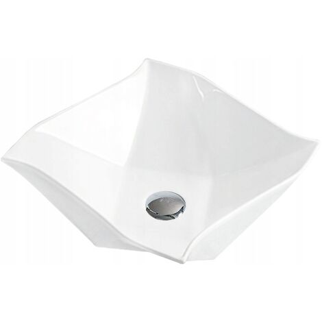 Vasque à poser carrée Silla, lavabo salle de bain en céramique 42x42x13,5 cm, design moderne, installation facile, Blanc (1/2)