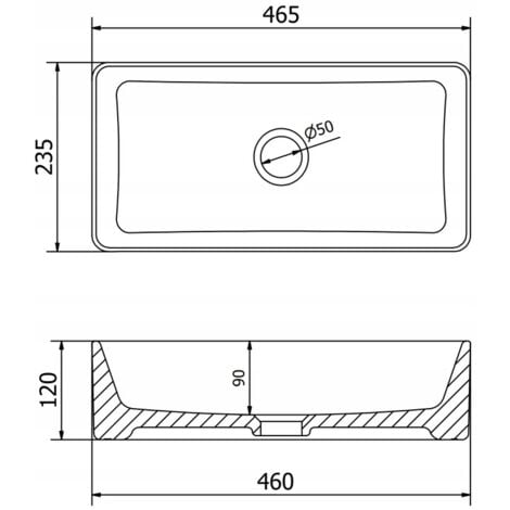 Vasque à poser rectangulaire, céramique 46,5x23,5x12 cm Blanc