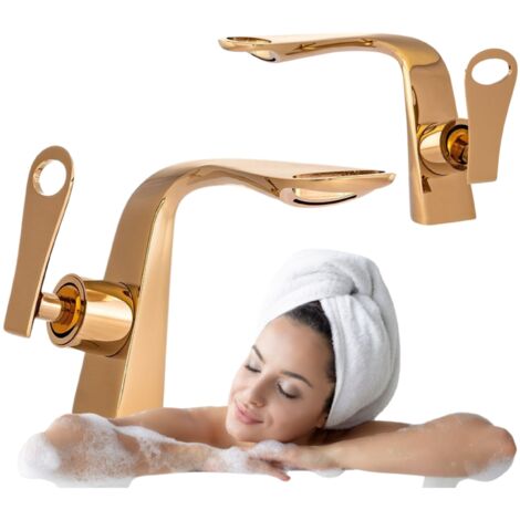 Mitigeur lavabo moderne Silla, robinet salle de bain en laiton, économie d’eau, design élégant, Doré (1/5)