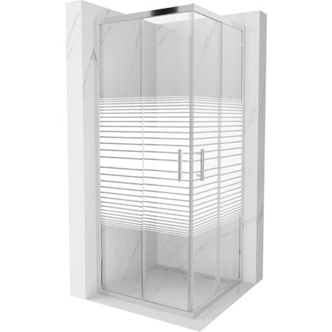 Cabine de douche carrée Silla, paroi de douche 80x80 cm en verre sérigraphié, installation facile, design moderne, Chrome (1/5)