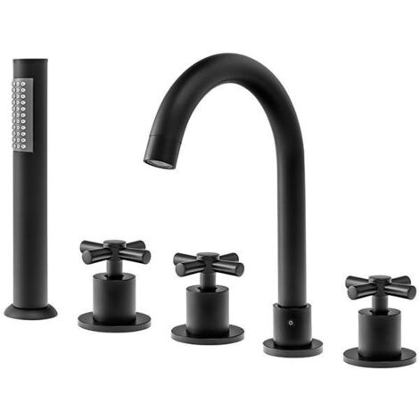 Robinet de baignoire sur plage 5 trous Silla, mitigeur bain en laiton, installation facile, design moderne, Noir