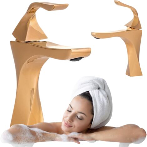 Mitigeur lavabo moderne Silla, robinet salle de bain en laiton, économie d’eau, design élégant, Doré (1/5)