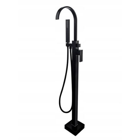 Robinet de baignoire sur pied Silla, mitigeur bain avec inverseur et bec rotatif, design élégant, Noir (1/4)