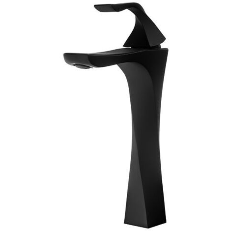 Mitigeur lavabo moderne bec haut Silla, robinet salle de bain en laiton, économie d’eau, design élégant, Noir (1/4)
