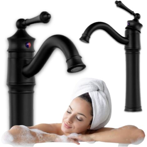 Mitigeur lavabo rétro bec haut Silla, robinet salle de bain en laiton, économie d’eau, design vintage, Noir (1/5)