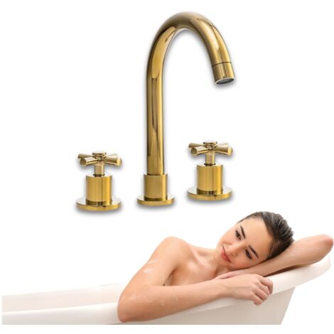 ROBINET DE LAVABO 3 TROUS VERANNI SEM-1106G DORÉ (1/5)
