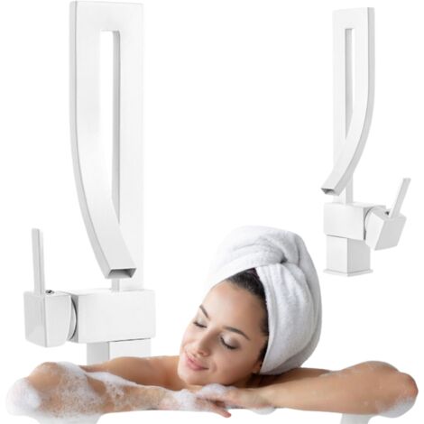 Mitigeur lavabo moderne bec haut Silla, robinet salle de bain en laiton, économie d’eau, design élégant, Blanc (1/5)