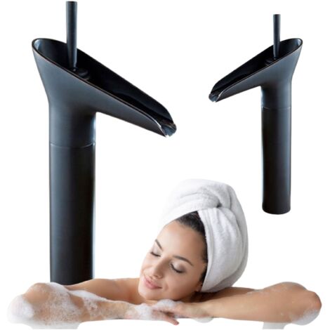Mitigeur lavabo rétro bec haut Silla, robinet salle de bain en laiton, économie d’eau, design vintage, Noir (1/4)