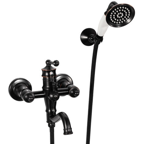 Robinet de baignoire mural rétro Silla, mitigeur bain en laiton, installation murale, design vintage, Noir (1/5)