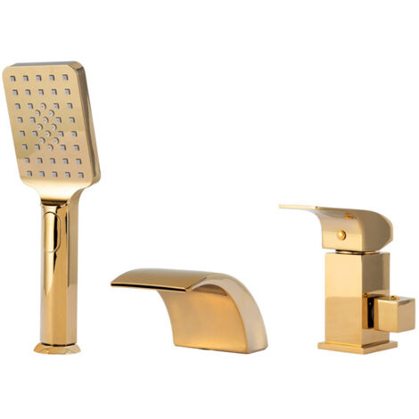 Robinet de baignoire sur plage 3 trous Silla, mitigeur bain en laiton, installation facile, design moderne, Doré