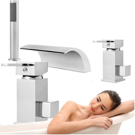 Robinet de baignoire sur plage 3 trous Silla, mitigeur bain en laiton, installation facile, design moderne, Chrome