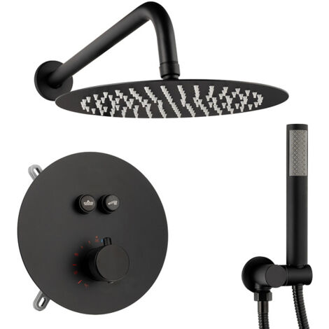 Colonne de douche encastrée Silla, ensemble de douche mécanique en laiton, design moderne, Noir (1/5)