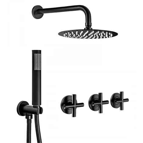 Colonne de douche encastrée Silla, ensemble de douche mécanique en laiton, design moderne, Noir mat (1/4)