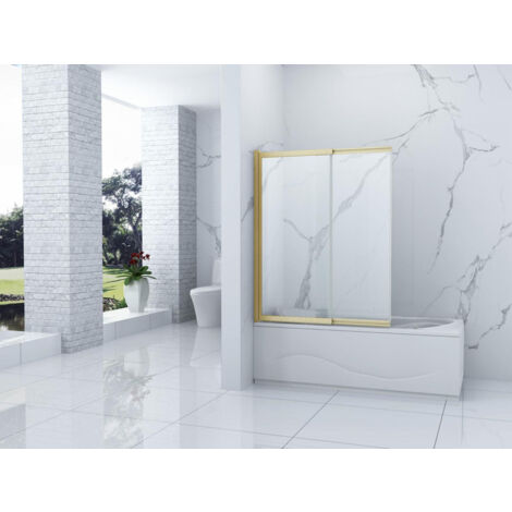Pare-baignoire rabattable SPENCER Silla, paroi de baignoire 85x150 cm en verre trempé, installation murale facile, design moderne, Doré brossé