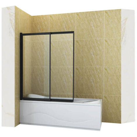 Pare-baignoire rabattable SPENCER Silla, paroi de baignoire 100x150 cm en verre trempé, installation murale facile, design moderne, Noir