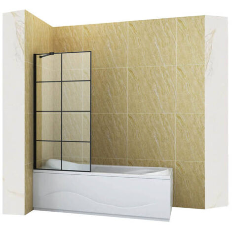 Pare-baignoire fixe MADISON+ Silla, paroi de baignoire 60x140 cm en verre trempé, installation murale facile, design moderne, Noir (1/5)