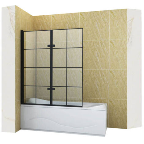 Pare-baignoire fixe HAMILTON Silla, paroi de baignoire 100x150 cm en verre trempé, installation murale facile, design moderne, Noir