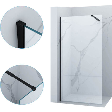Paroi de douche à l’italienne Silla, verre transparent 110x200 cm, installation murale facile, design moderne, Noir (1/5)
