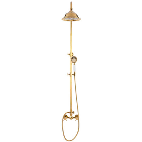 Colonne de douche rétro Silla, système de douche avec mitigeur réglable en hauteur, design vintage, Doré