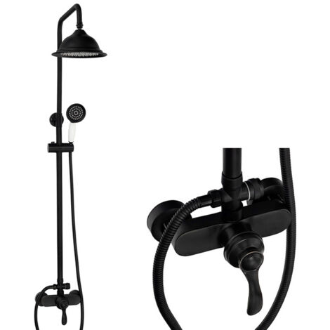 Colonne de douche rétro Silla, système de douche avec mitigeur réglable en hauteur, design vintage, Noir