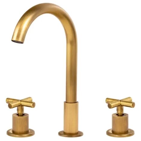 Mitigeur lavabo 3 trous Veranni Silla, robinet salle de bain en laiton, économie d’eau, design élégant, Vieil or (1/4)