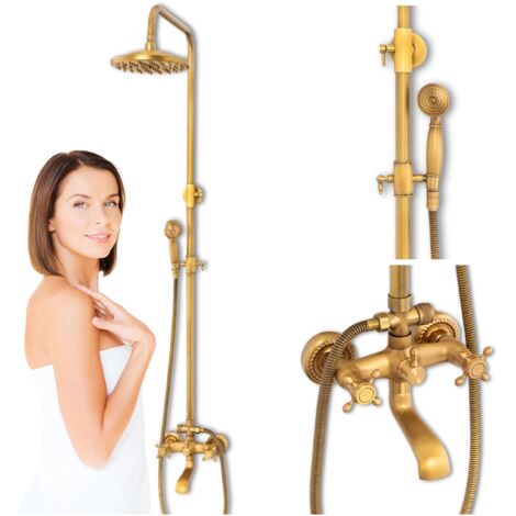 Colonne de douche rétro Camilla Silla, système de douche avec mitigeur extérieur, design vintage, Laiton vieilli