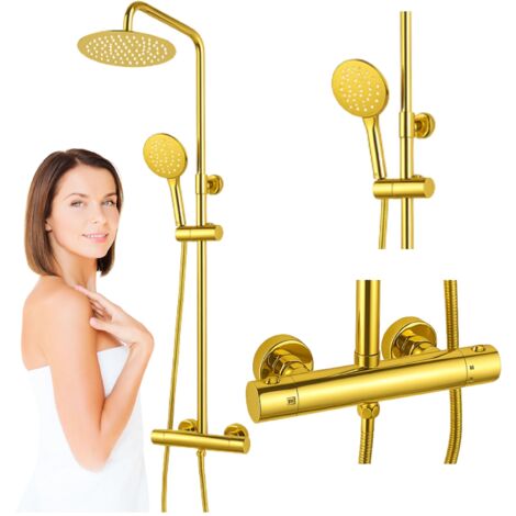 Colonne de douche thermostatique Sentini Silla, système de douche avec mitigeur extérieur, design moderne, Doré