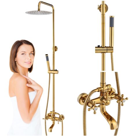 Colonne de douche rétro Camilla Silla, système de douche avec mitigeur extérieur, design vintage, Doré