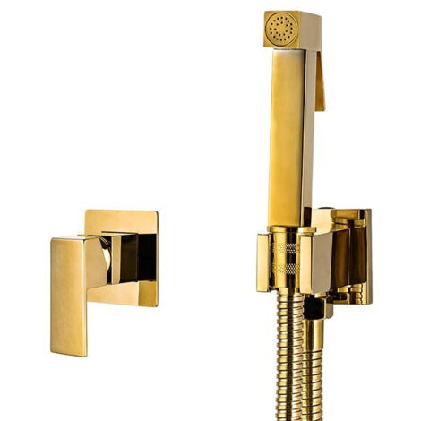 Mitigeur de bidet encastré Cubo Silla, ensemble hygiénique en laiton, économie d’eau, installation murale, Doré (1/5)
