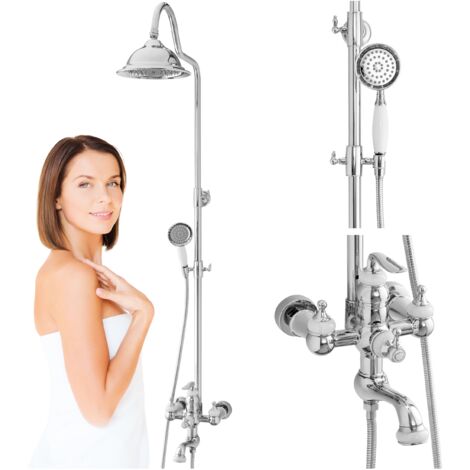 Colonne de douche rétro Matilda Silla, système de douche avec mitigeur extérieur, design vintage, Chromé (1/5)