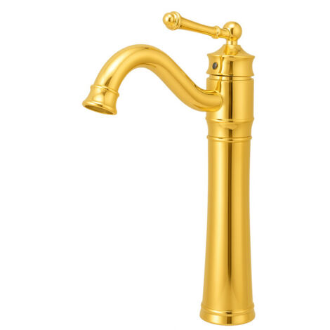 Mitigeur lavabo rétro haut Adelita Silla, robinet salle de bain en laiton, économie d’eau, design vintage, Doré (1/4)