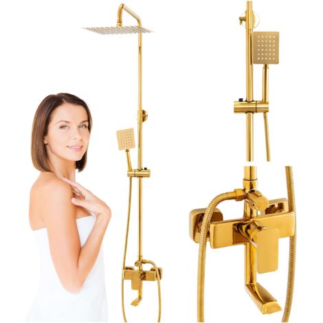 Colonne de douche Aurora Silla, système de douche avec mitigeur, design moderne, Doré