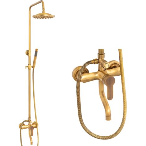 Colonne de douche rétro Valeria Silla, système de douche avec mitigeur, design vintage, Laiton vieilli
