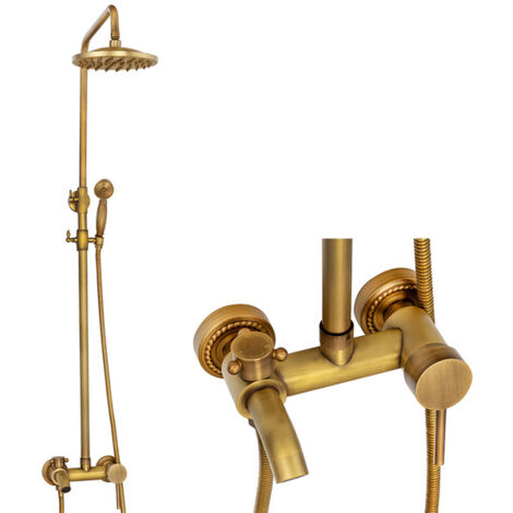 Colonne de douche rétro Silla, système de douche avec mitigeur réglable en hauteur, design vintage, Doré vintage