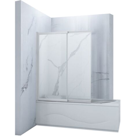 Pare-baignoire coulissant SPENCER 2 volets Silla, paroi de baignoire 120x150 cm en verre trempé, installation murale facile, Blanc