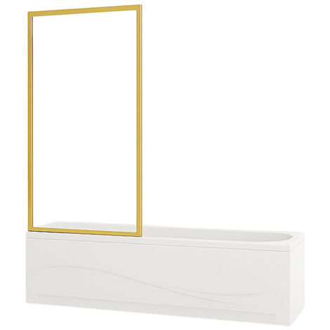 Pare-baignoire fixe VESTON 1 volet Silla, paroi de baignoire 70x150 cm en verre trempé, installation murale facile, Doré (1/5)