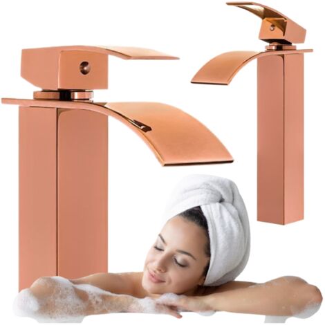 SILLA Mitigeur lavabo moderne en Laiton, cascade, Or/rose (1/5)